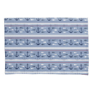 Blue and White Nautical Anchors Pillow Case