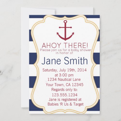 Blue and White Nautical Baby Shower Invitation