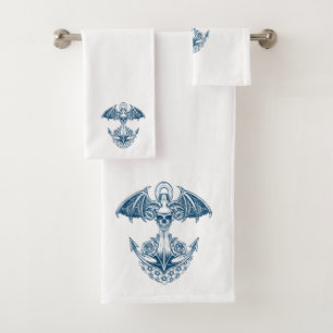 Blue and white nautical boat anchor bath towel set