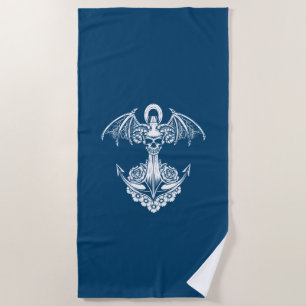 Blue and white nautical boat anchor beach towel