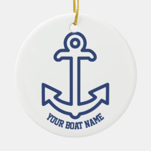 Blue and White Nautical Boat Anchor Ornament