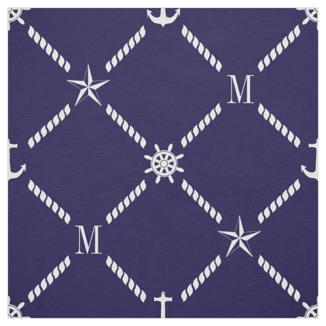 Blue and White Nautical Monogram Fabric (Swatch)