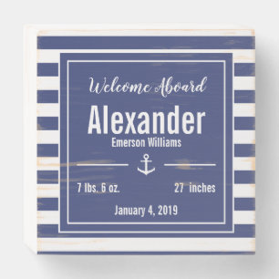Blue and White Nautical Nursery Wooden Box Sign