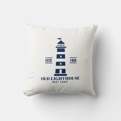 Blue and White Nautical Pillow Lighthouse Badge Throw Pillow