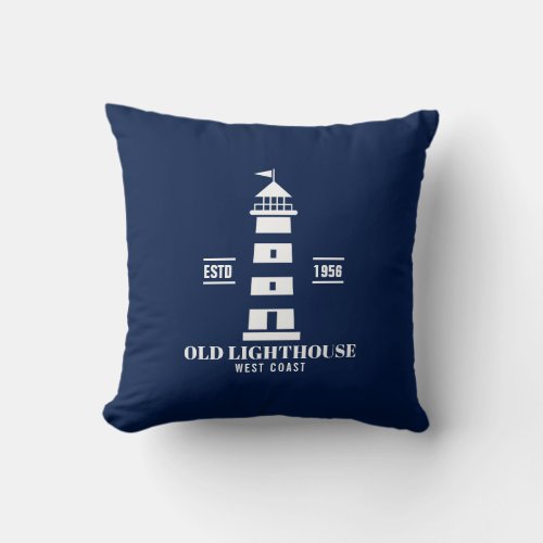 Blue and White Nautical Pillow Lighthouse Badge Throw Pillow