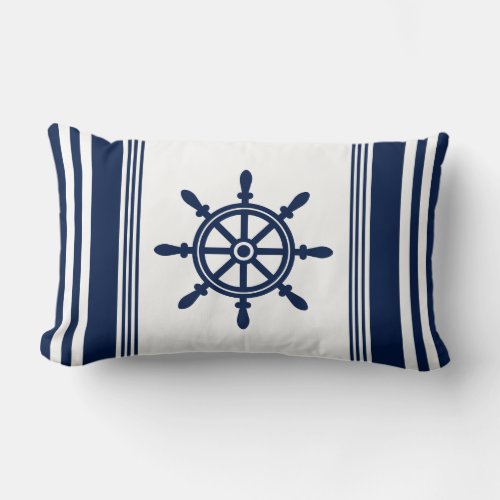 Blue and White Nautical Pillow Ship Wheel Lumbar Pillow