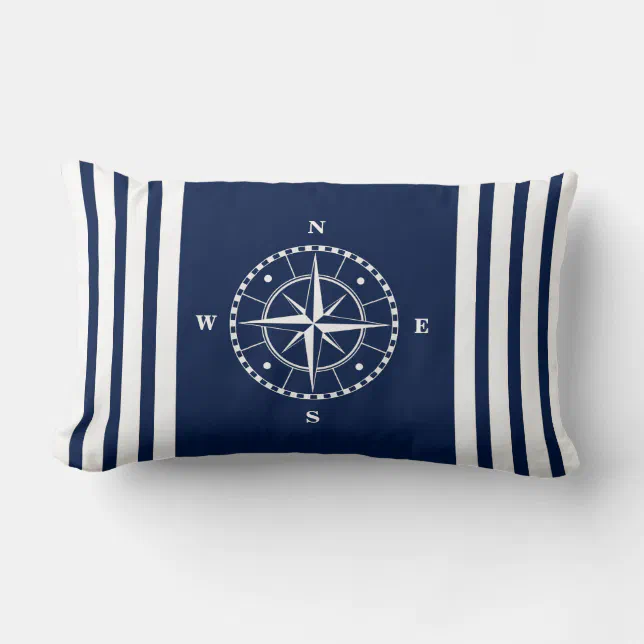 Blue and White Nautical Pillow with Compass Zazzle