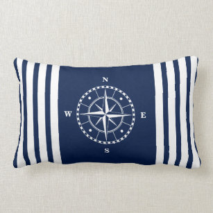 Details about   Pillow Boat Nautical boating home ocean blue and white compass print 