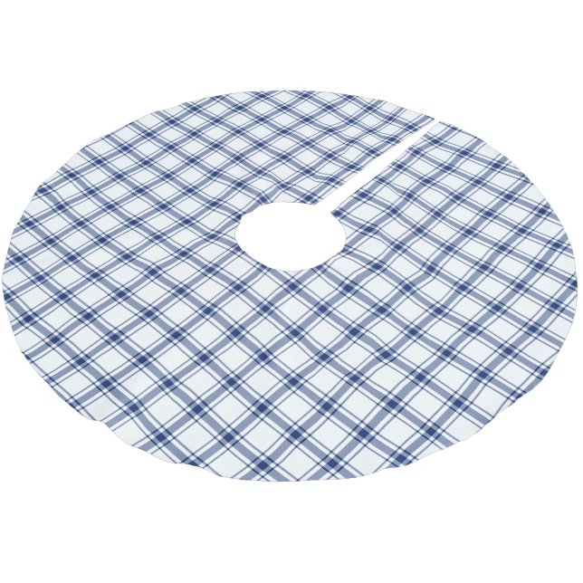 Blue and White Nautical Plaid Brushed Polyester Tree Skirt (Angled)
