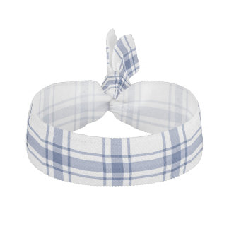 Blue and White Nautical Plaid Elastic Hair Tie