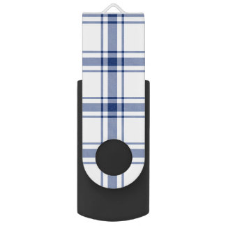Blue and White Nautical Plaid Flash Drive