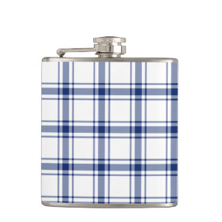 Blue and White Nautical Plaid Flask