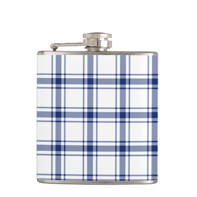 Blue and White Nautical Plaid Flask (Front)
