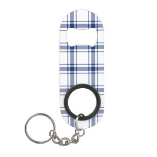 Blue and White Nautical Plaid Keychain Bottle Opener