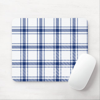 Blue and White Nautical Plaid Mouse Pad
