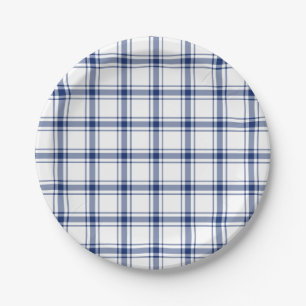 Blue and White Nautical Plaid Paper Plates