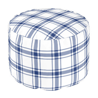 Blue and White Nautical Plaid Pouf