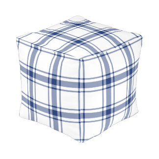 Blue and White Nautical Plaid Pouf