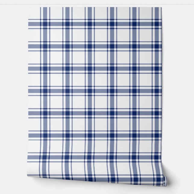 Blue and White Nautical Plaid Wallpaper (Unrolling)