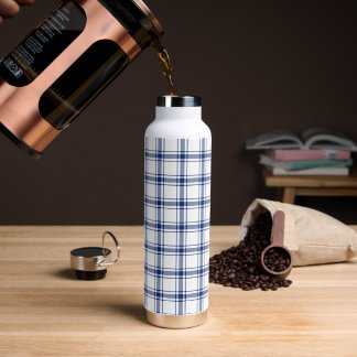Blue and White Nautical Plaid Water Bottle