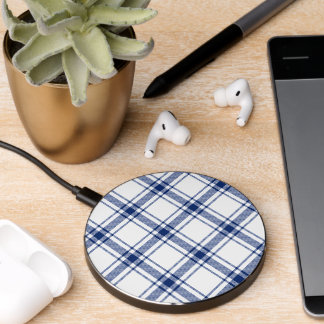 Blue and White Nautical Plaid Wireless Charger