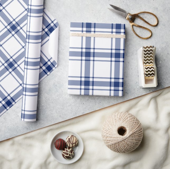 Blue and White Nautical Plaid Wrapping Paper (Crafts)