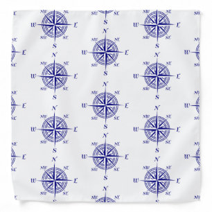 Blue and White Nautical Sailing Compass Bandana