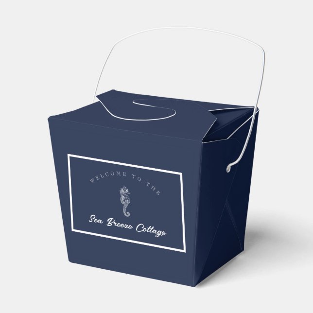 Blue and White Nautical Seahorse Favor Boxes (Front Side)