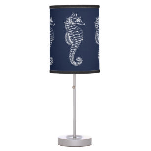 Blue and White Nautical Seahorse Table Lamp