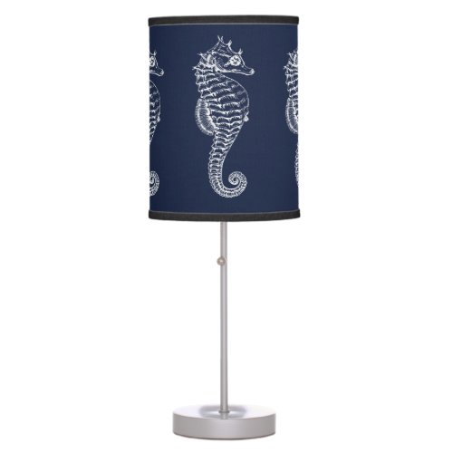 Blue and White Nautical Seahorse Table Lamp