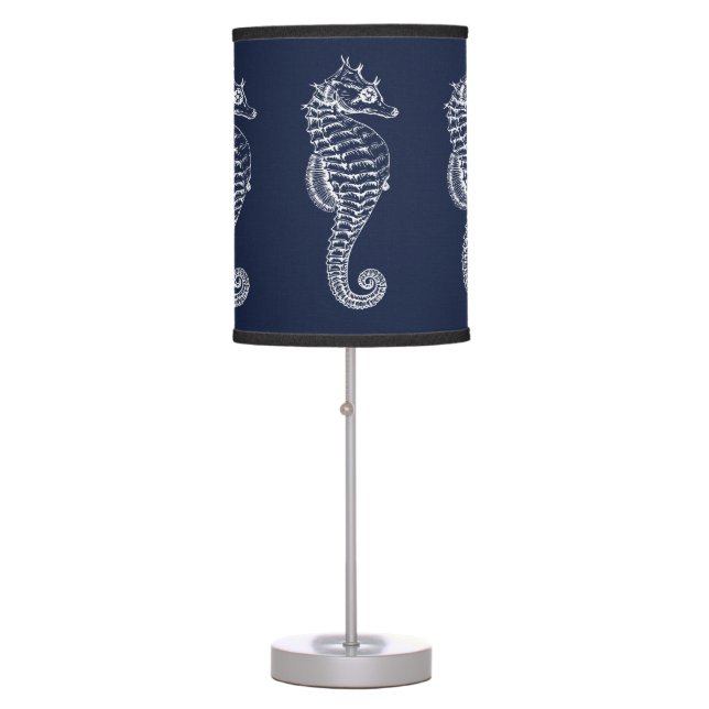 Blue and White Nautical Seahorse Table Lamp (Front)