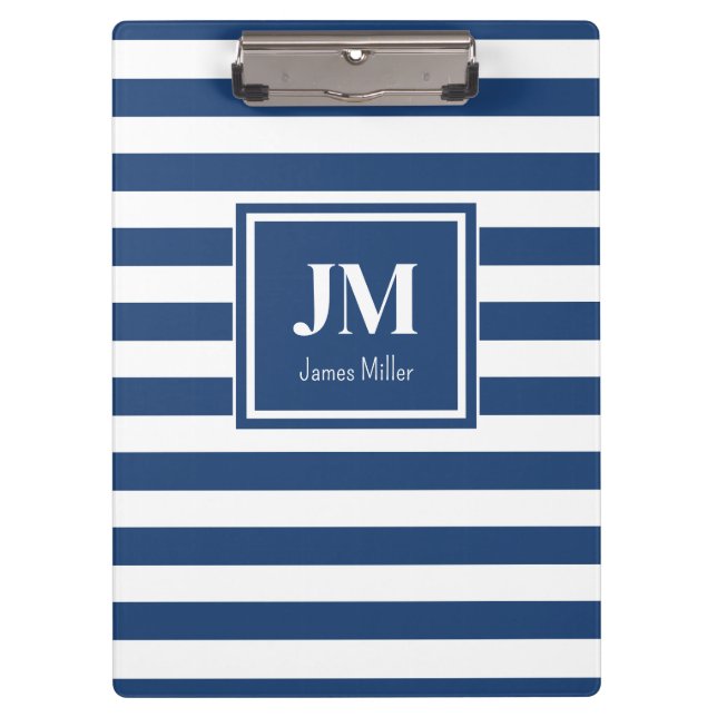 Blue and White Nautical Stripe Monogram Clipboard (Front)