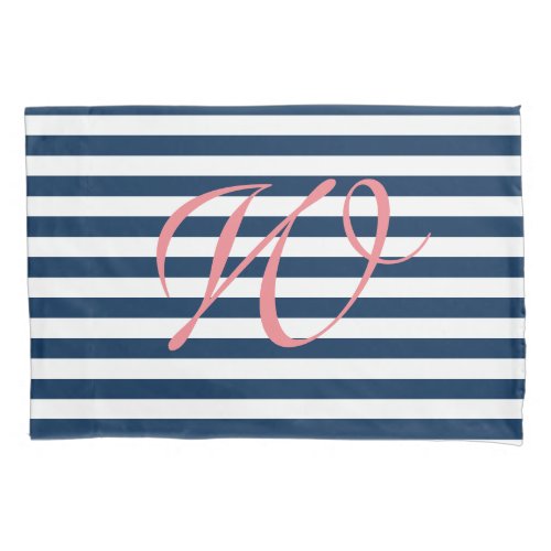 Blue and white nautical stripe monogram pillowcase