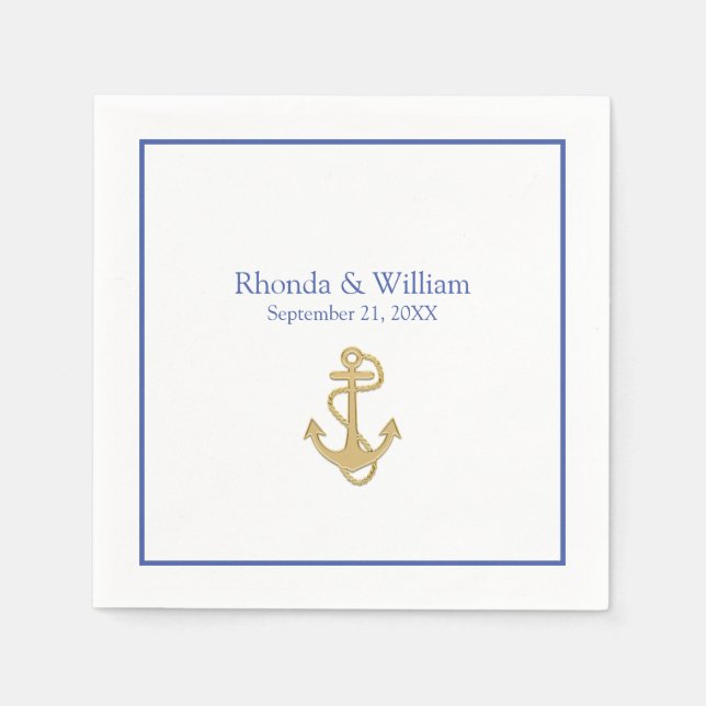 Blue and White Nautical Themed Wedding Napkins (Front)