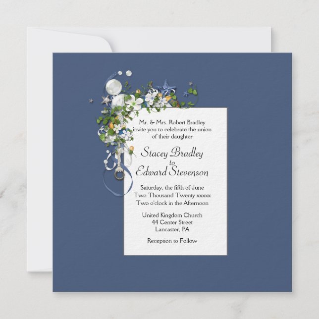 Blue and White Nautical Touch of Elegance Invitation (Front)
