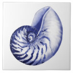 Blue and white nautilus shell ceramic tile<br><div class="desc">This blue and white nautilus shell is great framed or for use in the bathroom or a beach house.</div>