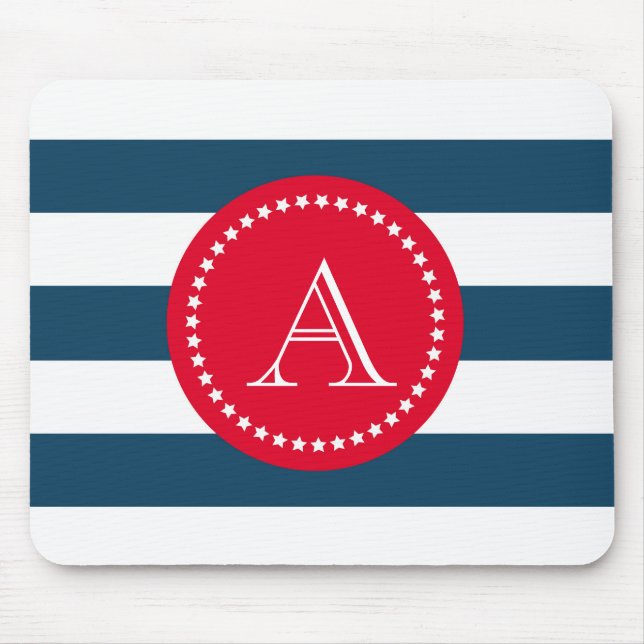 Blue and white navy pattern mouse pad (Front)