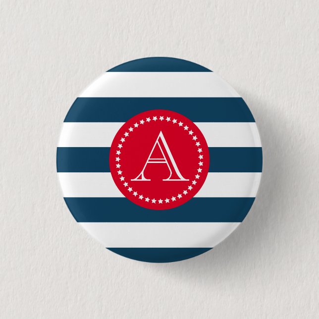 Blue and white navy pattern pinback button (Front)