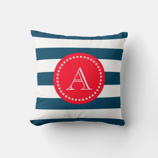 Blue and white navy pattern throw pillow (Front)