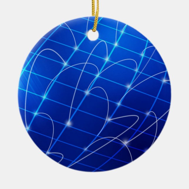 Blue and White Network Connections Ceramic Ornament (Front)