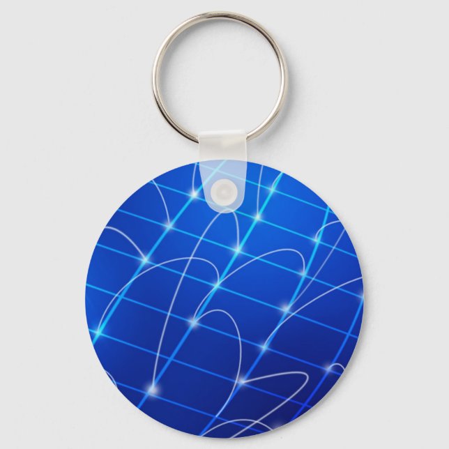 Blue and White Network Connections Keychain (Front)