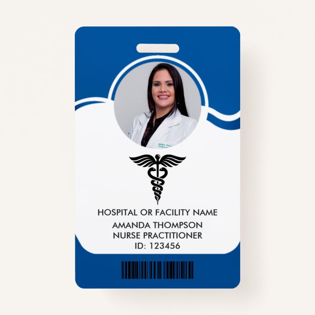 Blue and White Nurse Photo ID Badge (Front)
