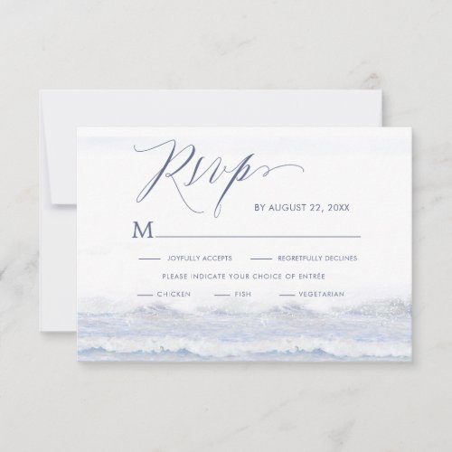 Blue and White Ocean Destination Wedding RSVP Card