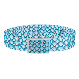 Blue and White Ocean Seashells Pattern Belt