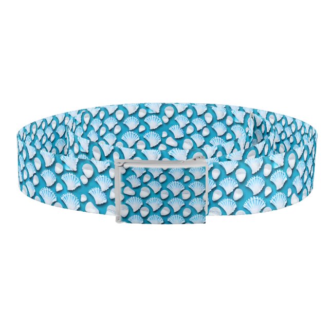 Blue and White Ocean Seashells Pattern Belt (Coil)