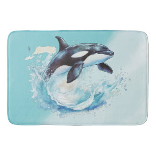 Blue and White Ocra Ocean Beach Nautical Bath Mat