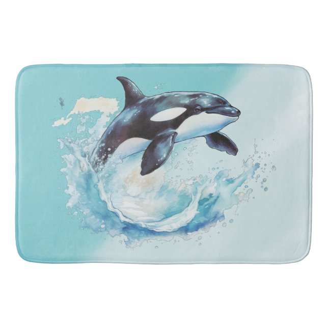 Blue and White Ocra Ocean Beach Nautical Bath Mat (Front)