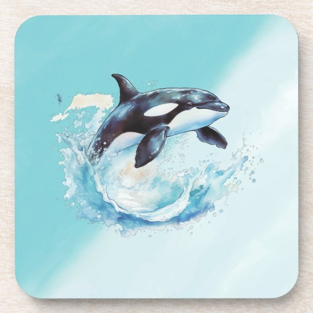 Blue and White Ocra Ocean Beach Nautical Beverage Coaster (Front)