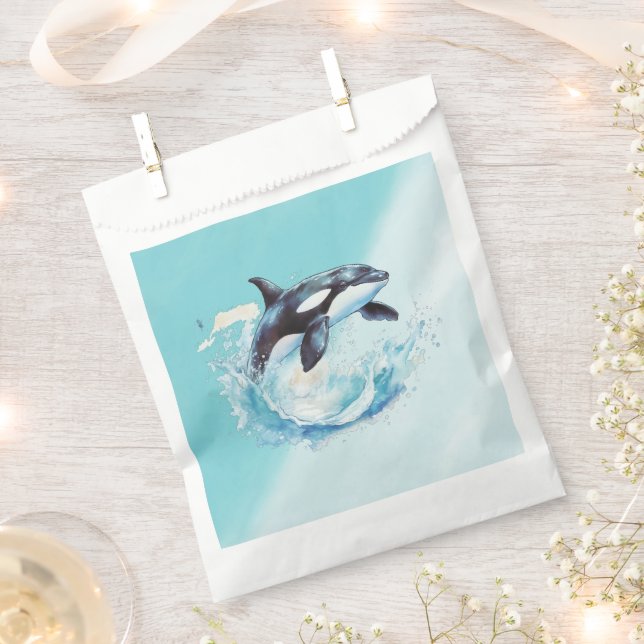 Blue and White Ocra Ocean Beach Nautical Favor Bag (Clipped)