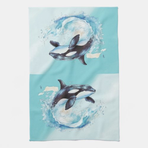 Blue and White Ocra Ocean Beach Nautical Kitchen Towel